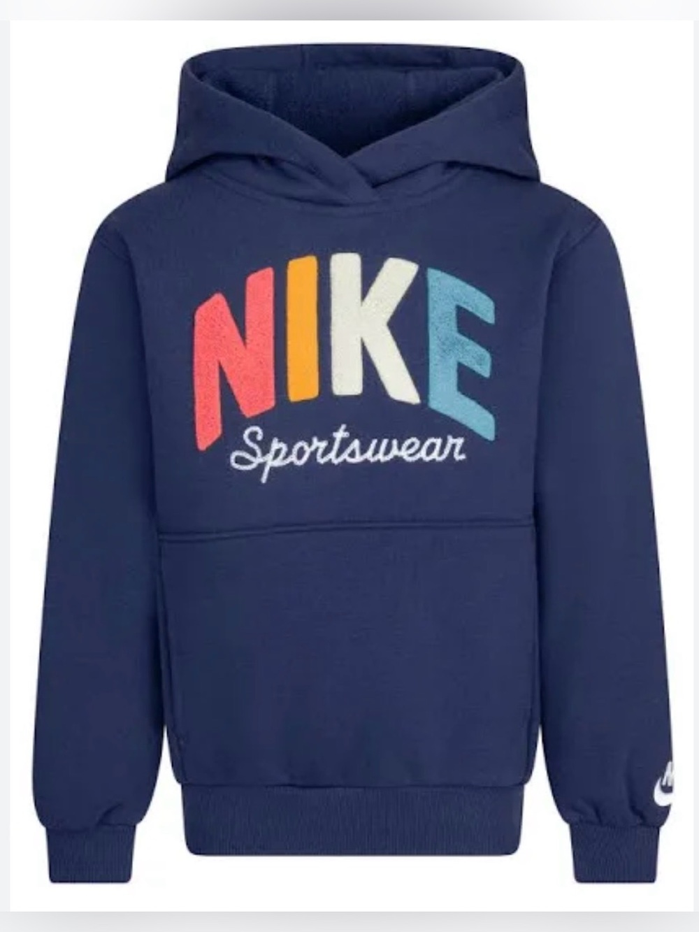 Nike Kids Powder Play Fleece Hoodie Navy Blue Size Small (4-5) Embroidered Logo